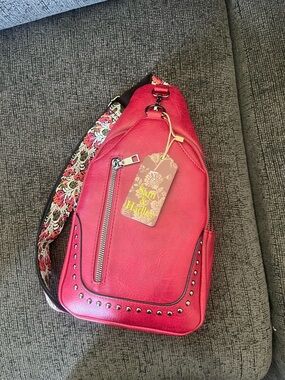 Sam & Hadley Red Floral-Detail Crossbody Sling Bag